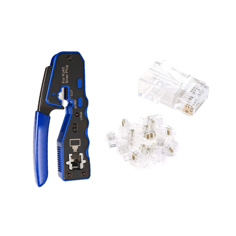 Ethernet Rj45 Pass Through Crimping Tool Bundle With Cat6 Rj45 Pass Through Ethernet 50U Modular Plug 25 Pack 4712817875202