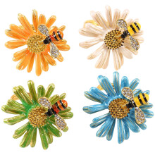 Servilleteros de Oro con Flores de Abeja, Servilleteros de Verano para Vacaciones, Juego de 4 Piezas, Servilleta, Hebilla de Servilleta para Boda