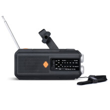 Draagbare Solar Crank Noodradio Global FM Ontvanger LED Zaklamp 5000mAh Hoge Kwaliteit SOS Annunciator Zwart