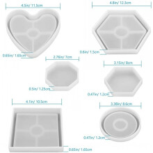 Stampi in Silicone per Sottobicchieri da 6 Pezzi, Stampi in Resina Epossidica A Forma di Cuore Rotondo Quadrato Esagonale per Fusione con Resina,