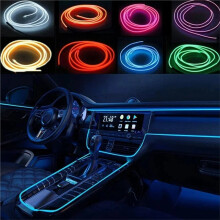 Luz LED Azul USB para Interior de Coche, Tira de Neón Flexible, Luces Ambientales para Decoración Automotriz DIY.