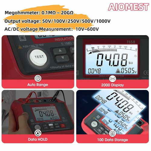 Insulation Resistance Tester,Megohmmeter - High Voltage Insulation Earth Resistance Tester,Voltmeter Cable Meter Tools 1