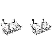 2X Basket with Hook Grid Storage Basket, Hang It Behind A Door or A Railing, Over the Cabinet Door, Black