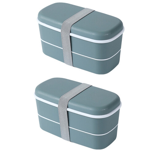 2X Lancheira de 2 Camadas para Micro-Ondas com Compartimentos Bento Box Verde