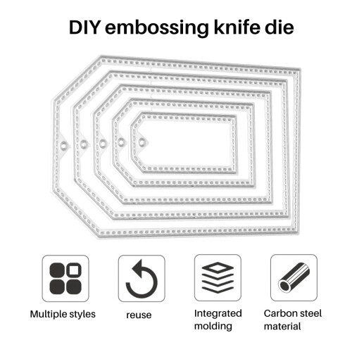 5x Carbon steel Geometry Cutting Dies Stencil Scrapbooking Embossing DIY Card Decor Silver Rectangular-tag-shaped 2