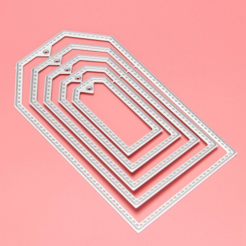5x Carbon steel Geometry Cutting Dies Stencil Scrapbooking Embossing DIY Card Decor Silver Rectangular-tag-shaped 2