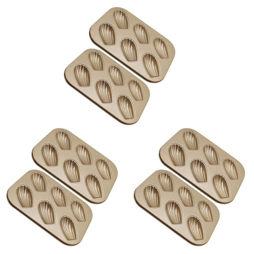 6 Pack Madeleine Mold Cake Pan, Non-Stick Heavy Duty Shell Madeline Bakeware for Oven Baking (Gold)