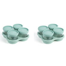 2X Glass Children Food Containers with Silicone Lids,Children Food Storage Jars with Tray,Microwave and Dishwasher Safe