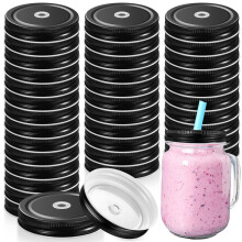20 Couvercles de Bocaux Mason Jar Ă Ouverture Standard, 2,7 Poucess, en Acier Inoxydable, avec Trou pour Paille, Anti-Fuite