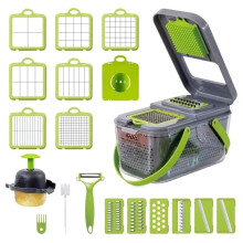 Picadora Manual Multifuncional de 22 Piezas, Accesorio de Cocina para el Hogar, Cortador de Cebolla, Verduras en Cubos, Cuchillo para Patatas.
