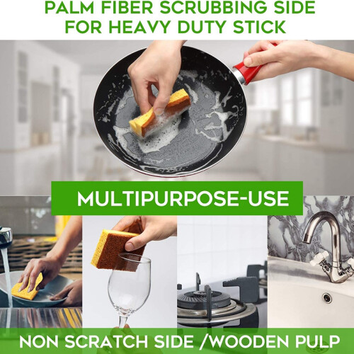 Natural Plant Based Scrub Sponge 8 Pack, Fiber Scrubber Sponge with Non Scratch Biodegradable Compostable Sponges