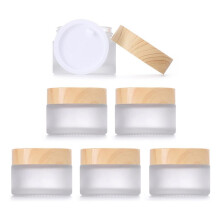 Lot de 6 Bocaux en Verre de 30 Ml avec Couvercle en Bois, Bocaux en Verre Transparent Mat, Bocaux en Verre de Haute Qualité, Contenant pour CrèMe