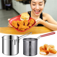 2X Braadpan Frituurpan met Mandje RVS Frituurpan voor Het Frituren van Vis, Garnalen, Kip en Friet