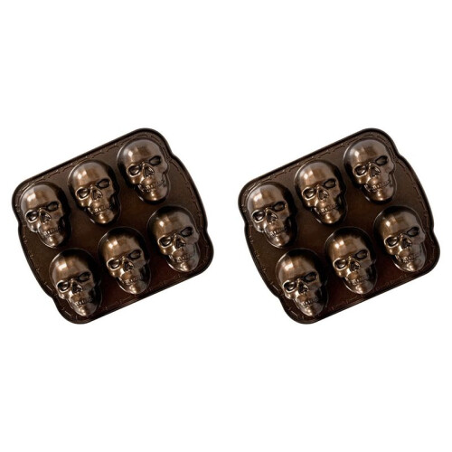 2X Ware Halloween-Backgeschirr, Haunted Skull-Kuchenform, Bronze