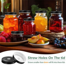 20Pcs Regular Mouth MasonJar Straw Lids 2.7Inch Metal Stainless Steel MasonJar Drinking Lids with Straw Hole Leak Proof