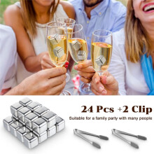 Paquete de 24 Cubitos de Hielo de Acero Inoxidable, Piedras de Whisky Reutilizables de Metal, Rocas Refrescantes con Pinzas para Hielo.