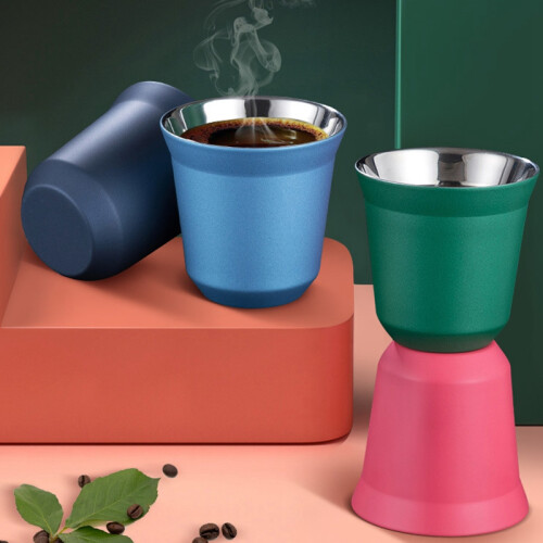 80Ml Double Wall Stainless Steel Espresso Cup Insulation for  Pixie Coffee Cup Capsule Shape Coffee Mugs,C