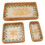 3-Pcs Rectangular Rattan Tray Green Leaves Yellow 12