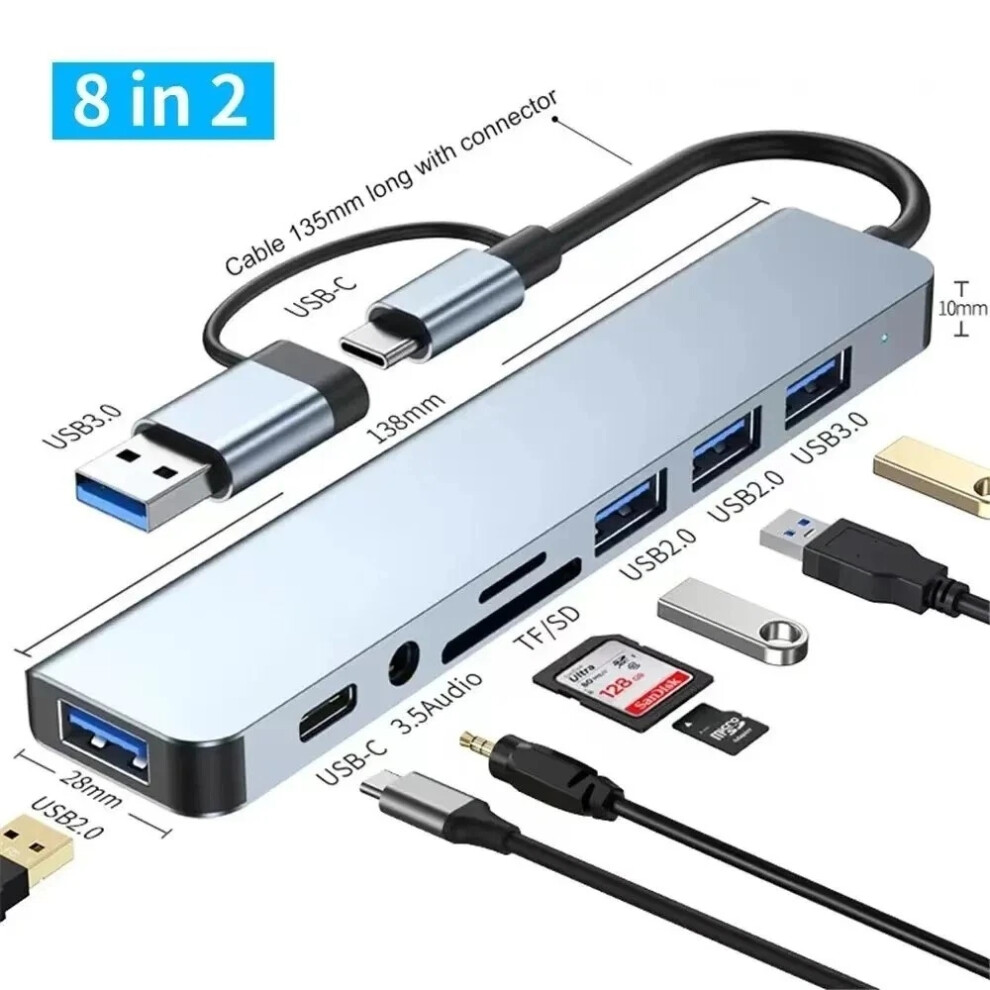USB C 8 in 1 Hub SD TF Reader USB 3.0 Audio Jack