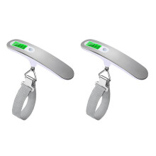 2X Digitale LCD-Hängewaage Gepäckkoffer Gepäckwaage mit Gürtel für Elektronisches Gewichtswerkzeug 50Kg/110Lb, Silber