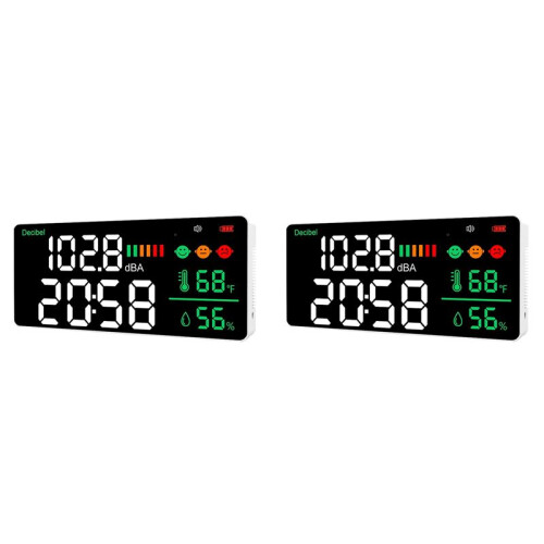 2X Decibel Meter Wall Hanging Sound Level Meter 30-130DB Range 8.6 Inch Large LED Display Noise  Temperature