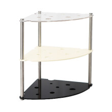 Multifunctioneel hoekrek met 3 niveaus, opbergrek met metalen en acryl afwerking. Weerbestendig materiaal voor binnen- en buitengebruik.