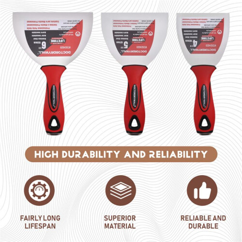 DOCTORDRYWALL 3Pcs Stainless Steel Putty Knife Wall Plastering Knife Hand Tool Plastic Handle Scraper Blade with Soft Grip 1