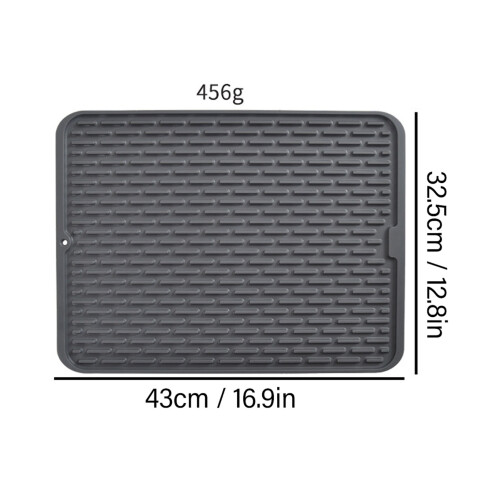 Rectangular Silicone Dish Drying Mat, Anti Slip, Built-in Drain, Small Kitchen Counter Protector 1
