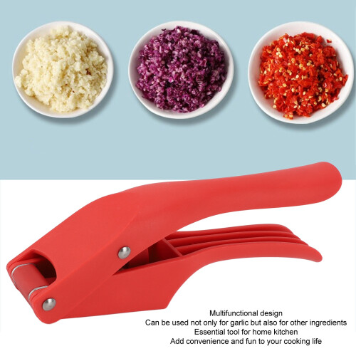 Multipurpose 2-in-1 Garlic Press with Ergonomic Handle, Red, PP Material 2