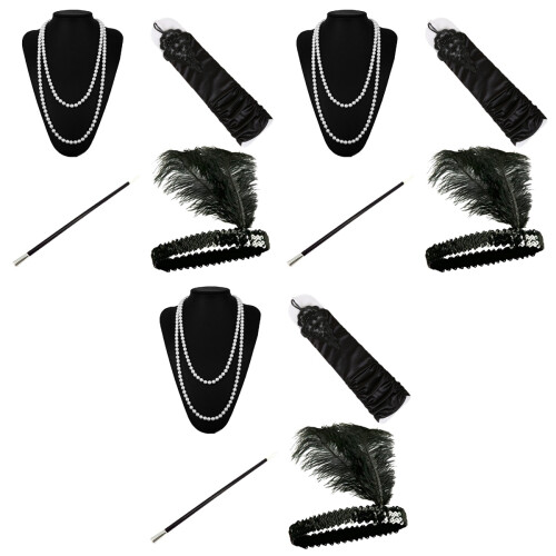 12Stk Schwarze Headbands Halskette Zigarrenhalter Party-Set 2