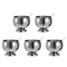 5Sets Stainless Steel Ice Cream Footed Bowls for Pudding Salad