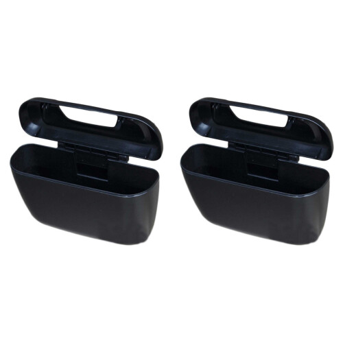 2Pcs Compact Leak Proof Black Auto Trash Can Car Trash Storage