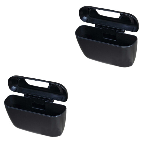 2Pcs Compact Leak Proof Black Auto Trash Can Car Trash Storage 2