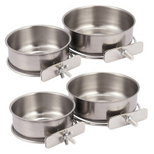 4-Pack Bird Feeding Cups with Clamp Stainless Steel Food Water Bowls Dish Feeder for Cockatiel, Conure, Budgies