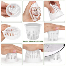 3 Inch Net Cup Hydroponic Tank, 100Pack Hydroponic Planting Basket, Used for Hydroponics, Slotted Mesh, Black and White