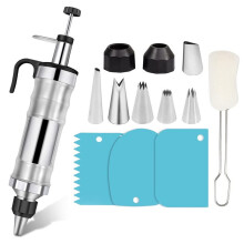 Ensemble de 13 Seringues pour la Décoration de Desserts, Pistolet à Beurre en Acier Inoxydable, Outils de Décoration pour Cupcakes, Douilles à