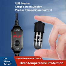 Aquarium Heating Rod Fish Tank Heater USB Charging Submersible Thermostat Heater Adjustable Temperature 18-34