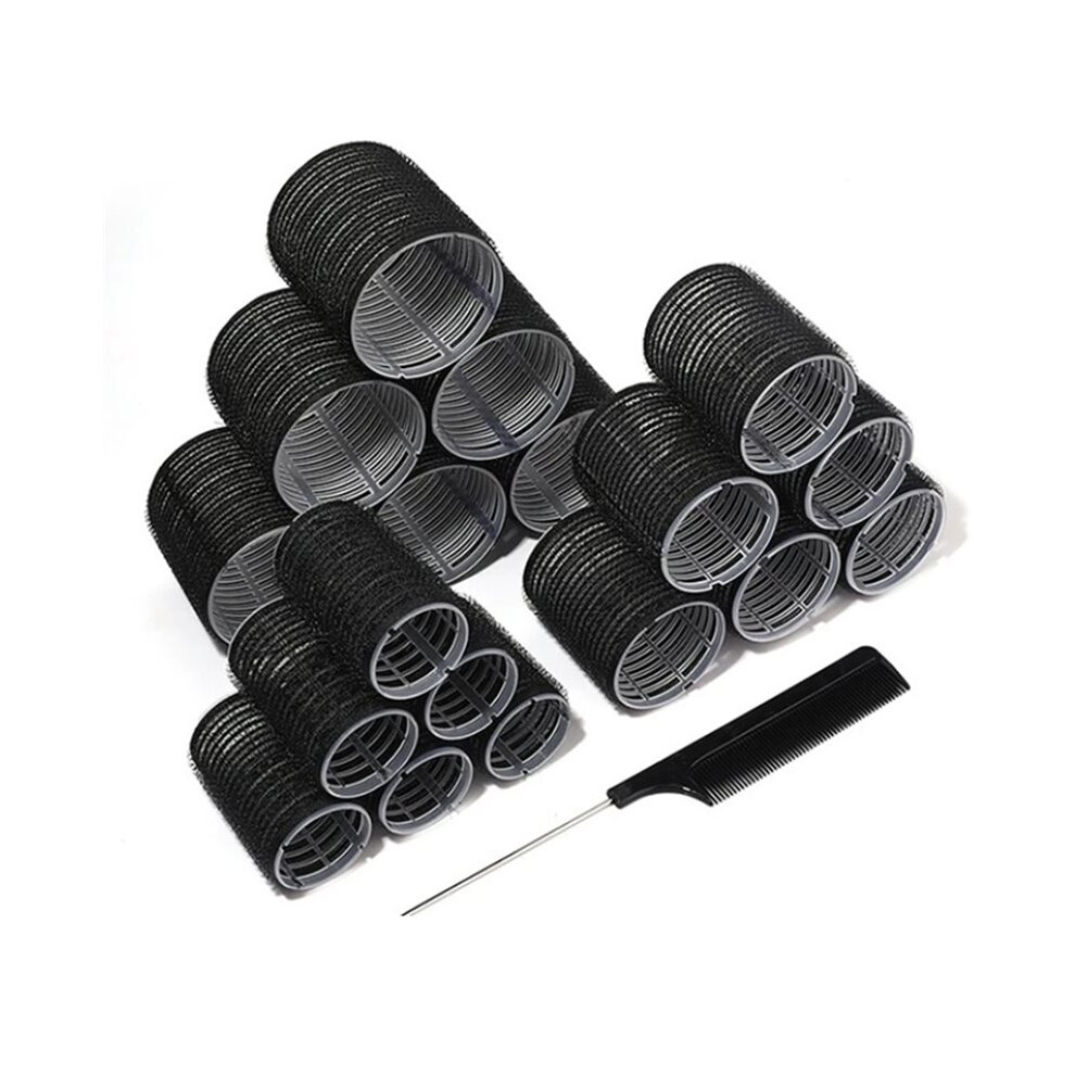 Black 18Pcs Hair Roller Fringe Curling Iron Salon Hair Dressing Curlers Hair Curling Tools