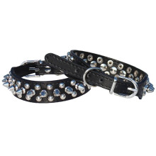 2X Leather Spiked Studded Dog Collar 1 Inch Wide for Small/X-Small Breeds and Puppies (Black, S: for Neck 6-8 Inch)