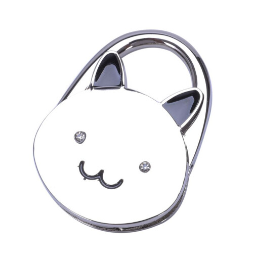 3X Black Cat Cartoon Foldable Silver Tone Handbag Hook Antislip Rubber Base 2