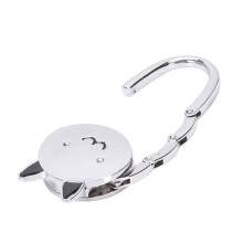 3X Black Cat Cartoon Foldable Silver Tone Handbag Hook Antislip Rubber Base