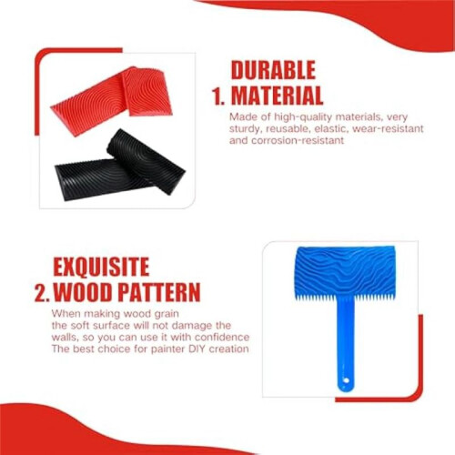 5Pcs Wood Graining Tool Rubber Wood Grain Roller Tool Reusable Grain Pattern Painting Tool for DIY Wall Floor 1