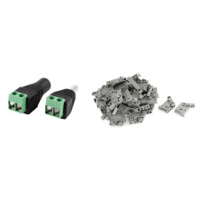2Pcs Plug Male and Female 5.5 X 2.1 mm Jack & 50Pcs 35mm DIN Rail Terminal Block End Stopper Mounting Clips