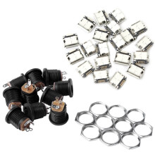 10 Pcs Panel Mount 17.9x13.8mm Socket & 60Pcs Micro-Usb Type B Female 5 Pin Smt Placement Smd Dip Socket Connector