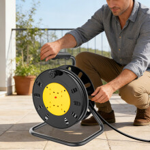 Retractable Cable Reel 4 Socket Extension Lead with Bracket & Winding Handle, Garden Power Reel for DIY,Outdoor, Workshop & Home Use