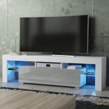 TV Unit Aria 160cm - White & Grey Gloss Doors and LED Lights