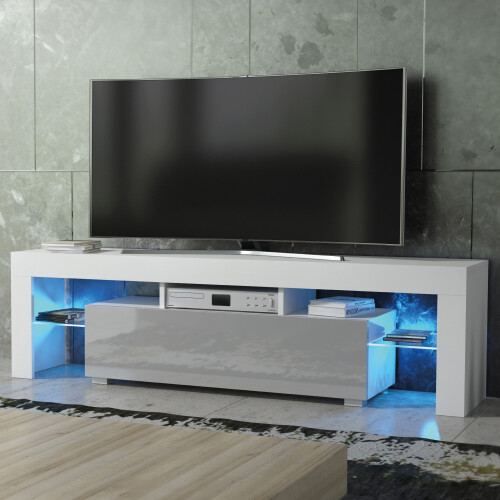 TV Unit Aria 160cm - White & Grey Gloss Doors and LED Lights