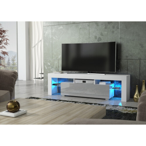 TV Unit Aria 160cm - White & Grey Gloss Doors and LED Lights 1