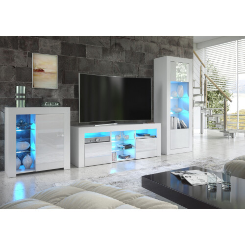 TV Unit Pulse 145cm - White with Gloss Doors and LED Lights 2