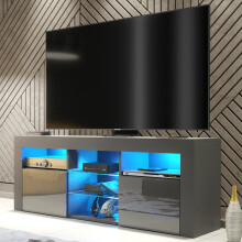 TV Unit Pulse 145cm - Dark Grey with Gloss Doors and LED Lights